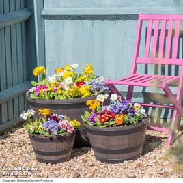 Wooden Barrel Effect Planter Collection
