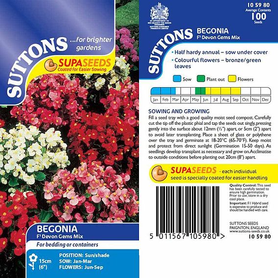 Begonia F1 'Devon Gems Mix' - Supaseeds