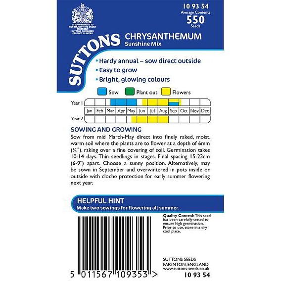Chrysanthemum carinatum 'Sunshine Mix' - Seeds