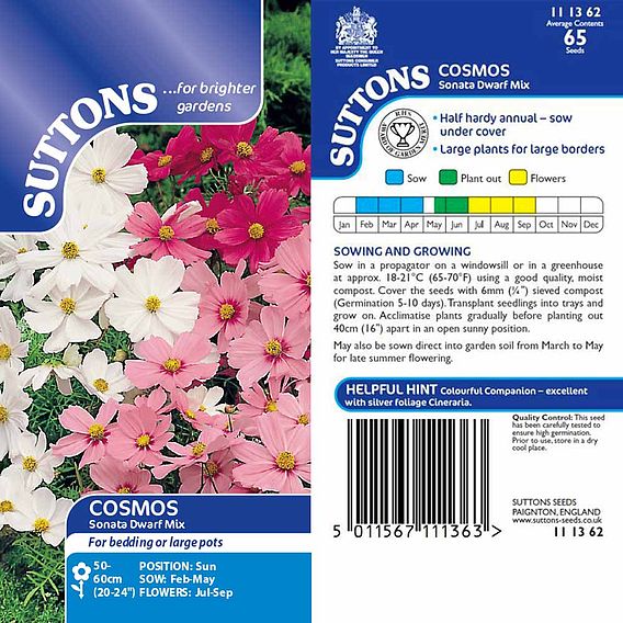 Cosmos 'Sonata Dwarf Mix' - Seeds