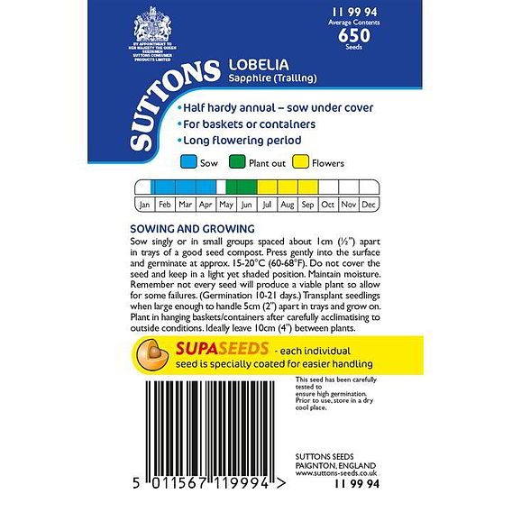 Lobelia 'Sapphire (Blue Basket)' - Seeds