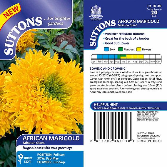 African Marigold Seeds - Mission Giant