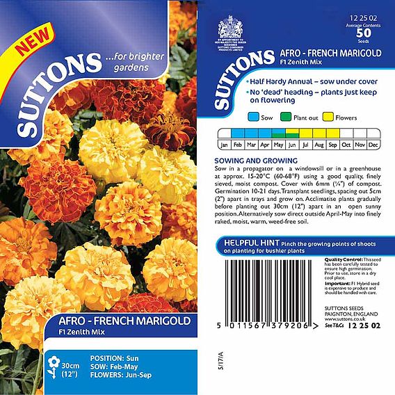 Marigold Afro-French F1 'Zenith Mix' - Seeds