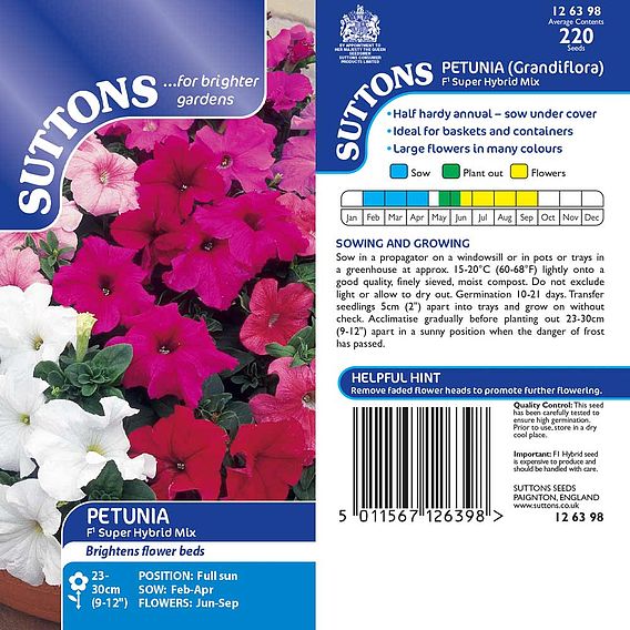 Petunia F1 'Super Hybrid Mix (Grandiflora)' - Seeds