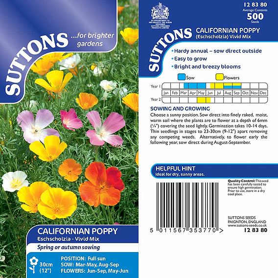 Poppy Californian 'Vivid Mix' - Seeds