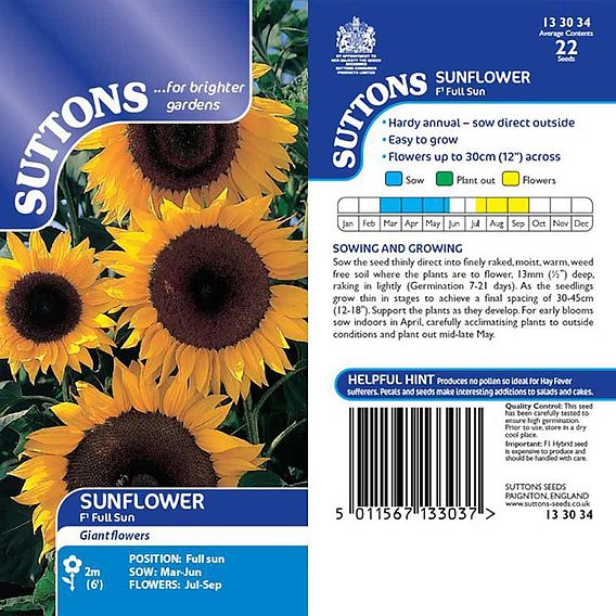 Sunflower Seeds - F1 Full Sun