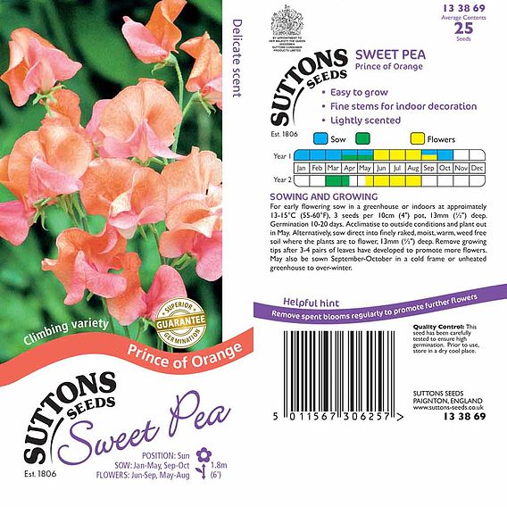 Sweet Pea Seeds - Prince of Orange