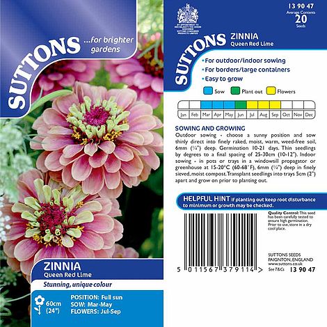 Zinnia Seeds - Queen Red Lime