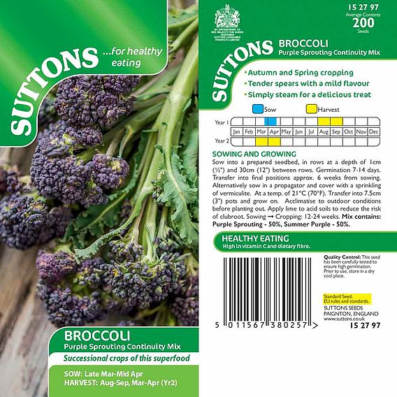 Broccoli 'Purple Sprouting Continuity Mix' - Seeds