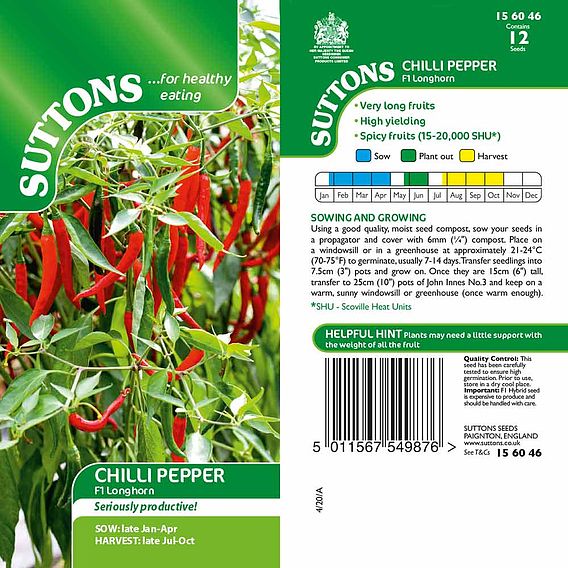 Pepper Chilli Seeds - Longhorn F1