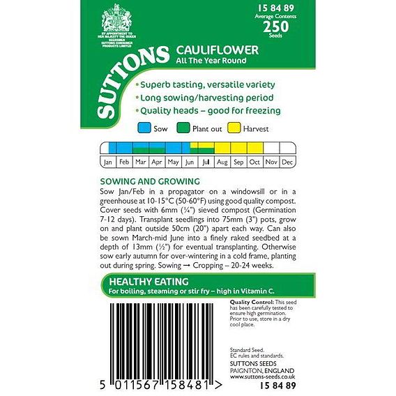 Cauliflower 'All The Year Round' - Seeds