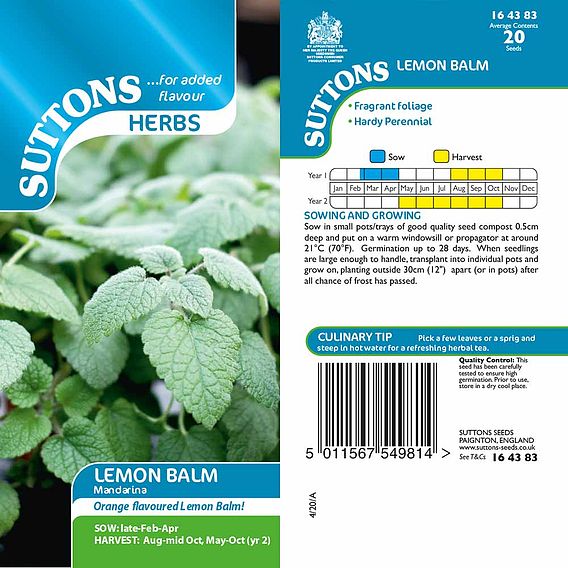 Herb Seeds - Lemon Balm Mandarina