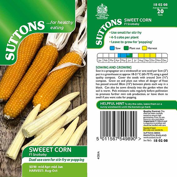Sweetcorn 'Snobaby' F1 - Seeds