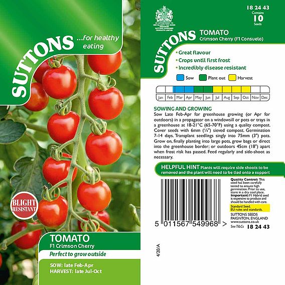 Tomato Seeds - Crimson Cherry F1 (Cordon)