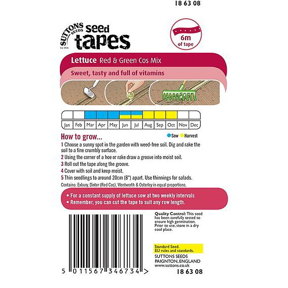 Seed Tape - Lettuce Red & Green Cos Mix