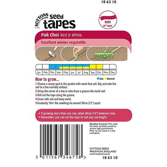 Pak Choi Red & White - Seed Tape
