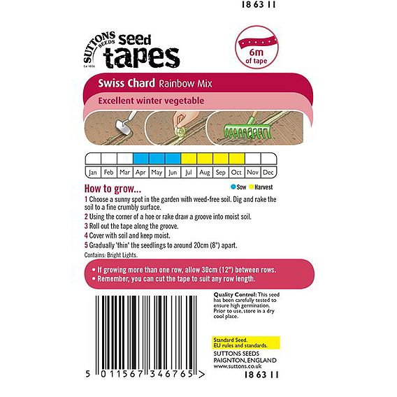 Swiss Chard ' Rainbow Mix' - Seed Tape