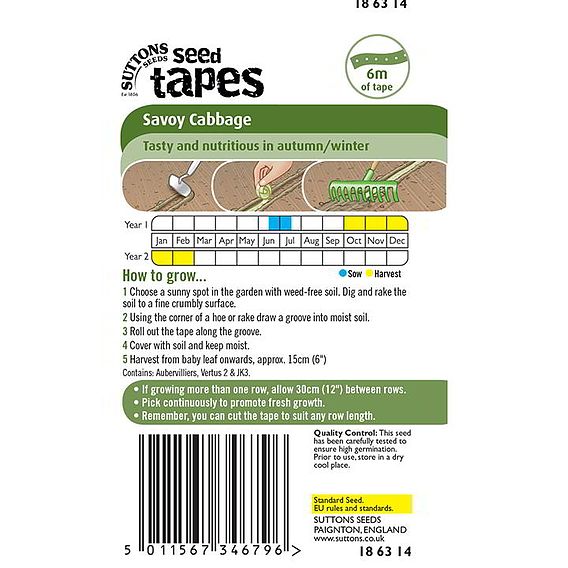 Savoy Cabbage - Seed Tape