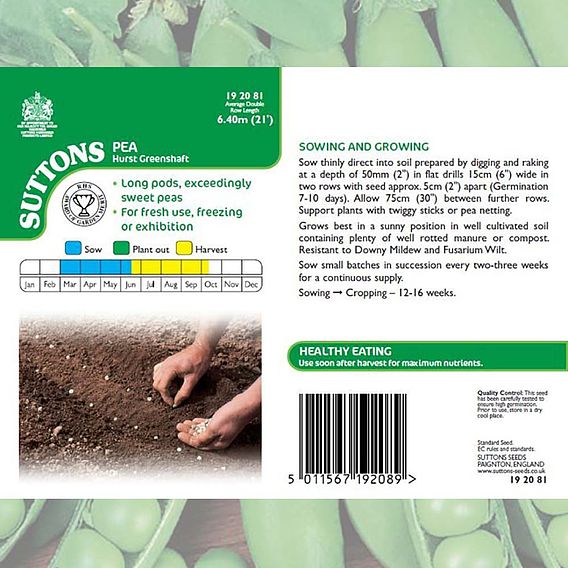 Pea 'Hurst Greenshaft' - Seeds