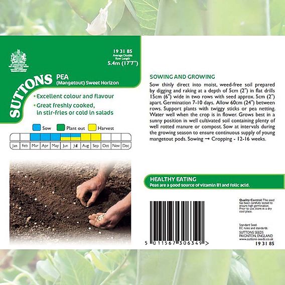 Pea Mangetout 'Sweet Horizon' - Seeds