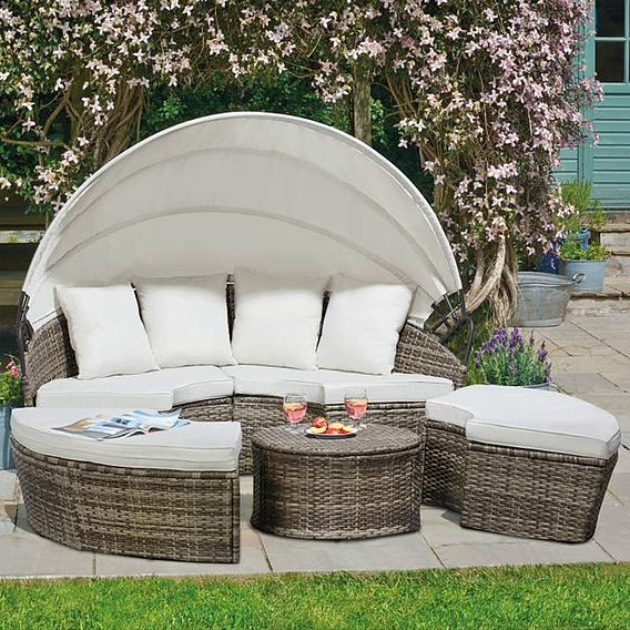 Rattan Daybed with Table - Tonal Grey