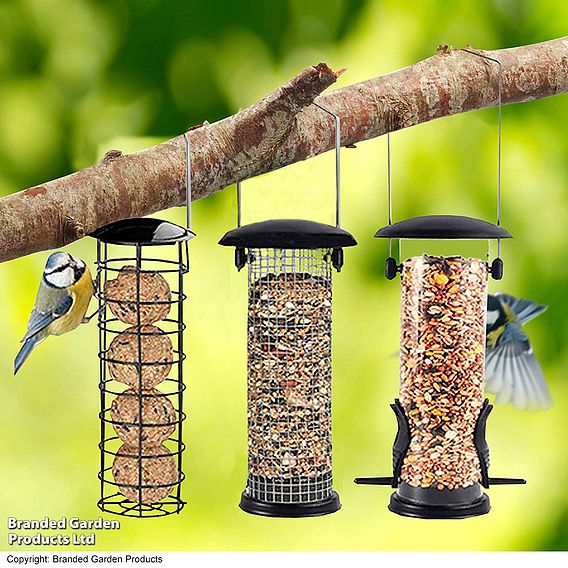 Happy Beaks - Bird Feeder Triple Pack and Feed Bundle