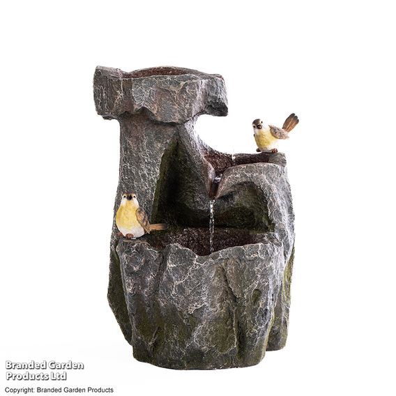 Serenity - Cascading Rock Water Feature with Two Birds