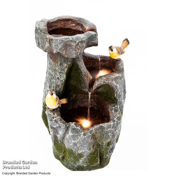 Serenity - Cascading Rock Water Feature with Two Birds