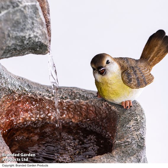 Serenity - Cascading Rock Water Feature with Two Birds