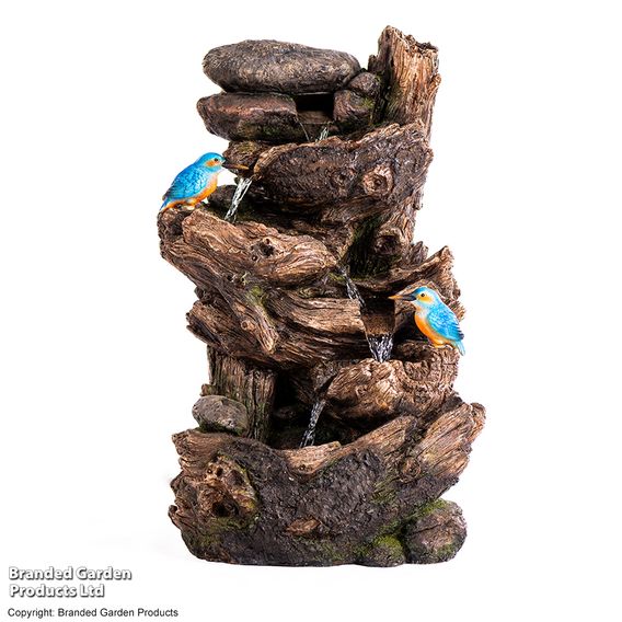 Serenity - Cascading Tree Trunk Water Feature with Kingfisher