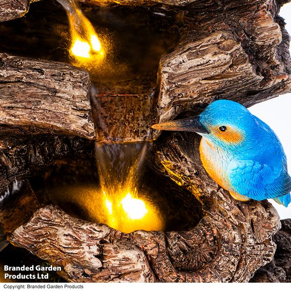 Serenity - Cascading Tree Trunk Water Feature with Kingfisher