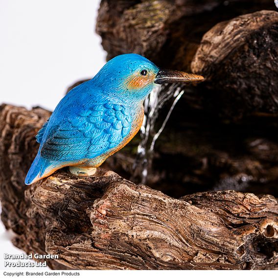 Serenity - Cascading Tree Trunk Water Feature with Kingfisher