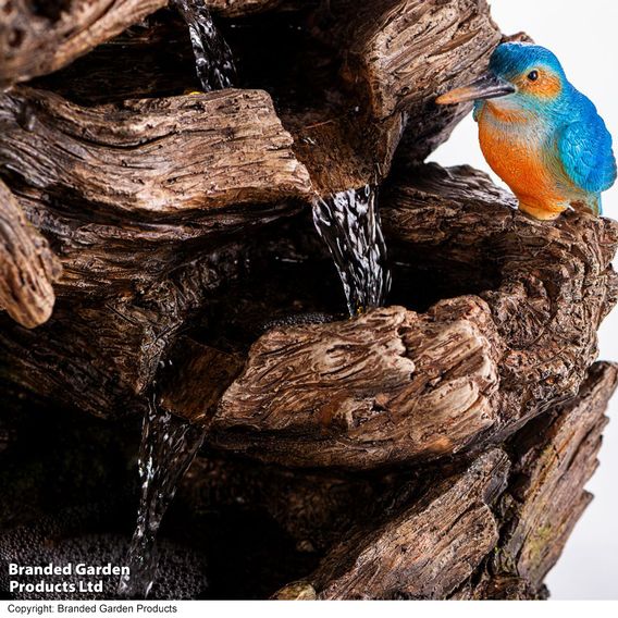 Serenity - Cascading Tree Trunk Water Feature with Kingfisher