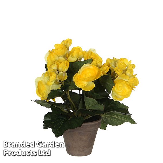 Artificial Begonia Yellow in Grey Pot