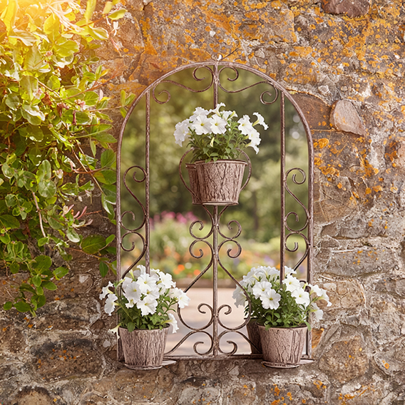 Serenity - Dove Grey Garden Mirror with Planters