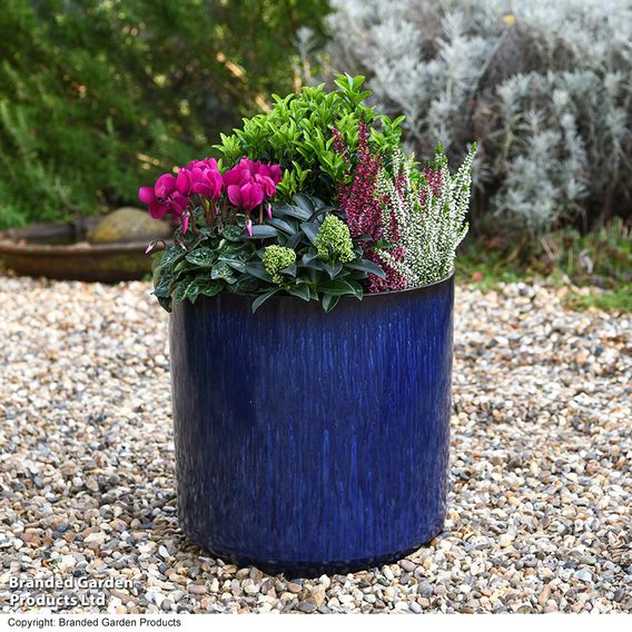 Ocean Blue Glazed Cylinder Planter