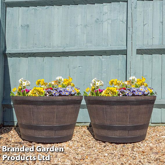 Wooden Barrel Effect Planter – Medium