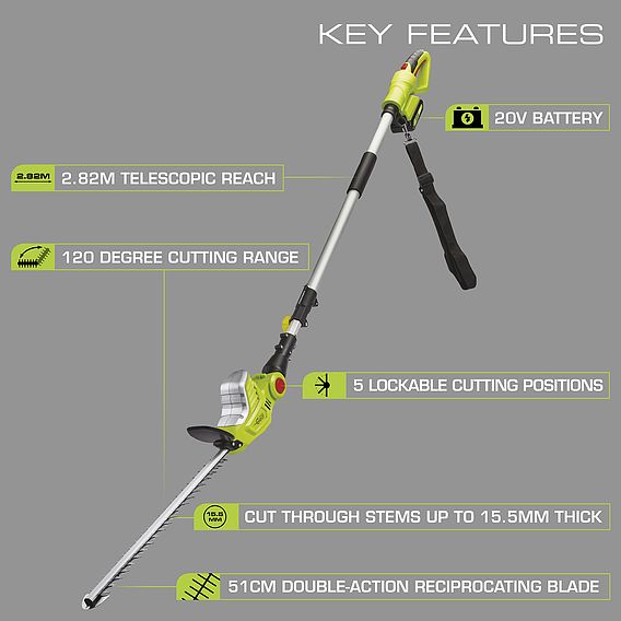 Garden Gear - 20V Cordless Lithium-ion Telescopic Hedge Trimmer