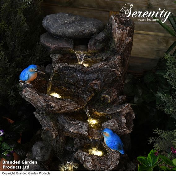 Serenity - Cascading Tree Trunk Water Feature with Kingfisher