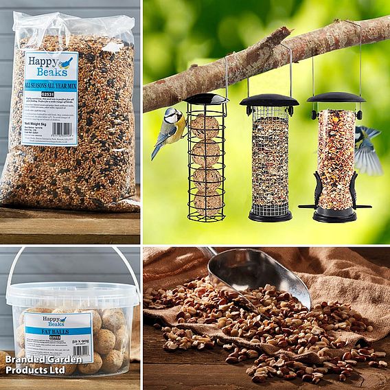 Happy Beaks - Bird Feeder Triple Pack and Feed Bundle