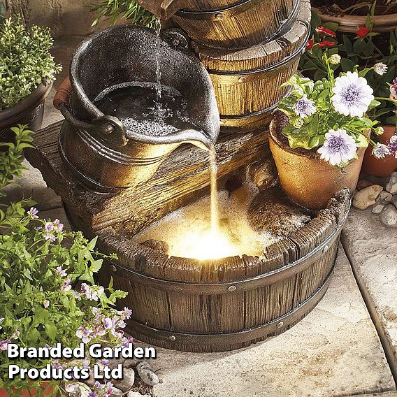 Cascading Barrel Water Feature And Planter
