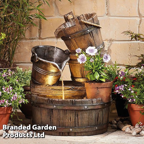 Cascading Barrel Water Feature And Planter